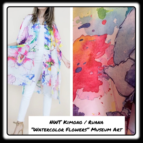 ShimmerRing Accessories - NWT Museum Art Ruana Rhuana Kimono Cover-Up OS “Watercolor Flowers”